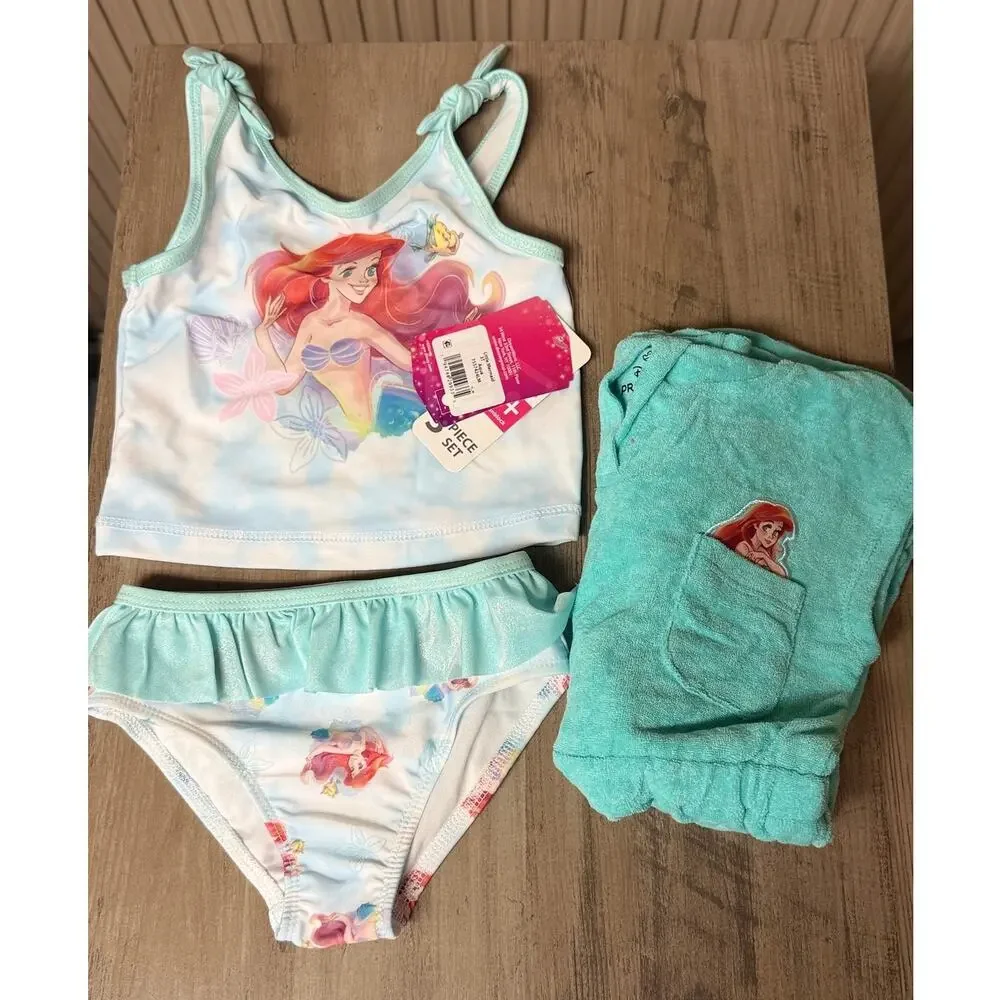 Disney Princess The Little Mermaid 3-Piece Swimsuit Set UPF 50+ Aqua Size 3T